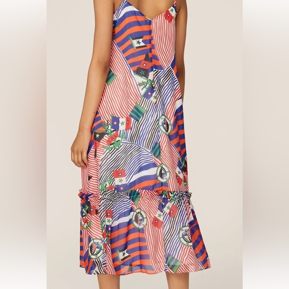Lauren Ralph Lauren Black Label Georgette Nautical Print Midi Dress Size 14 - Picture 4 of 6